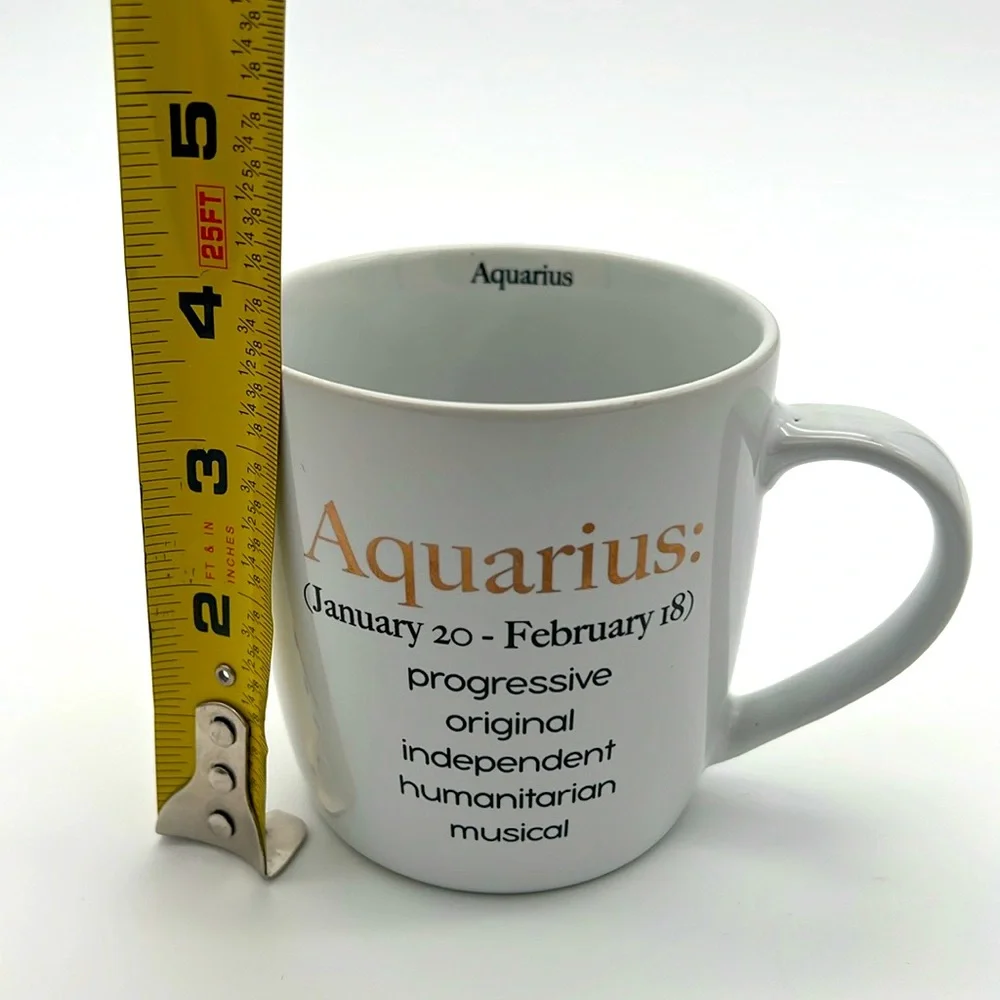 Aquarius Zodiac Cup Mug - White Ceramic with Black and Gold Lettering - Picture 8 of 9